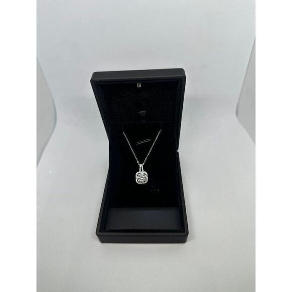 GRA 2 Ct Round Cut Square Halo Moissanite Necklace Pendant Chain Gold Plated 925 - Picture 10 of 12